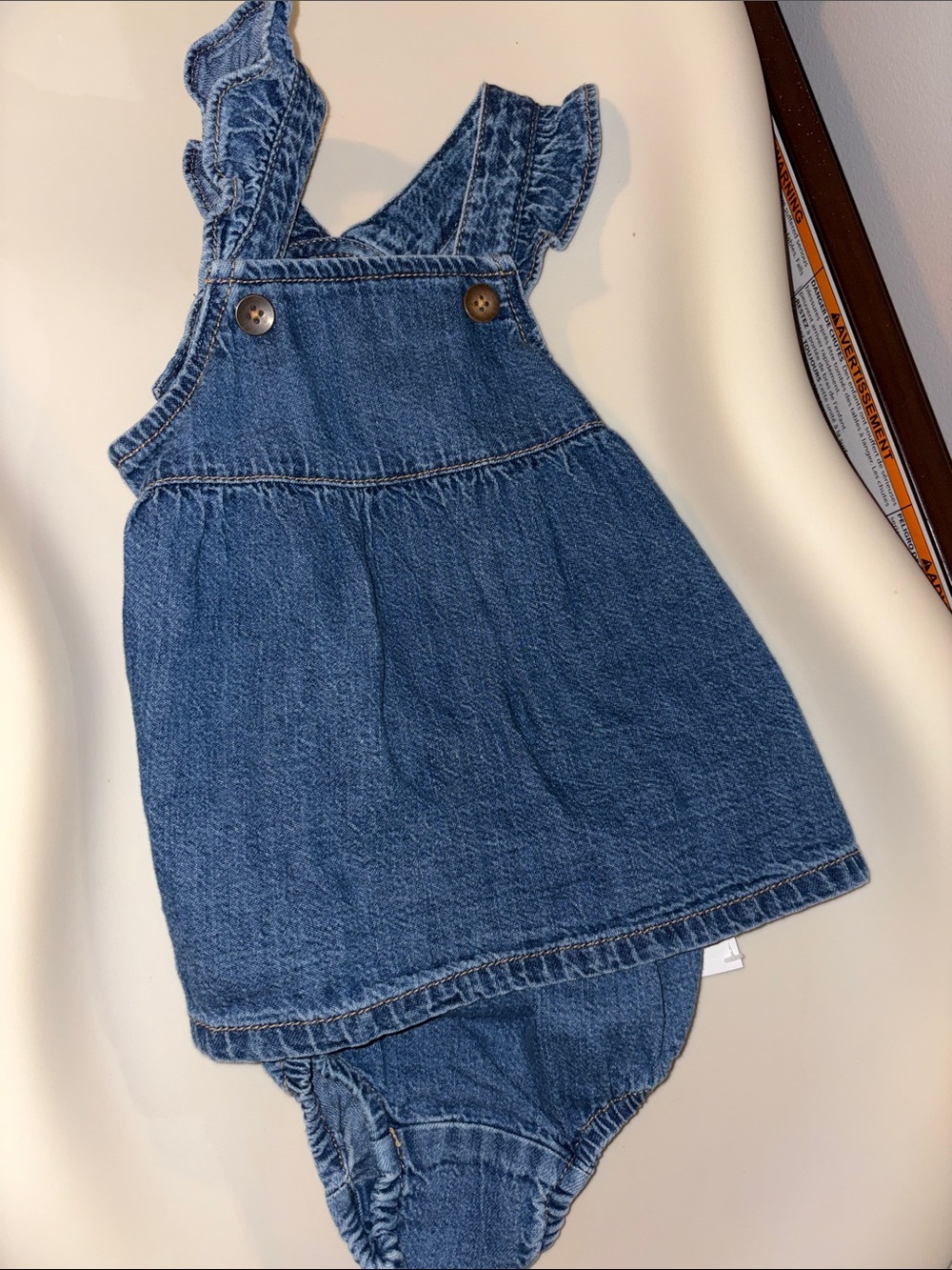 GAP Denim Blue Ruffle-Strap Overall Romper